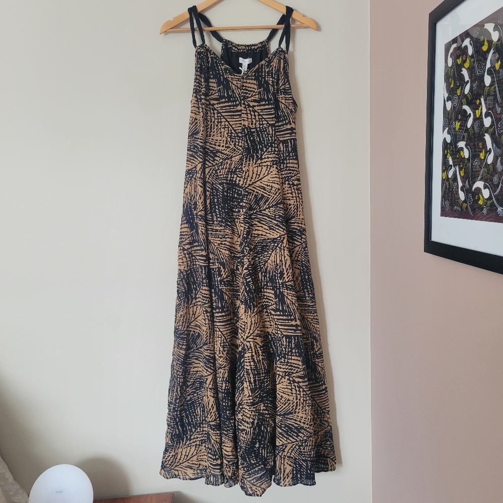 Garnet Hill Black and Tan Printed Maxi Dress